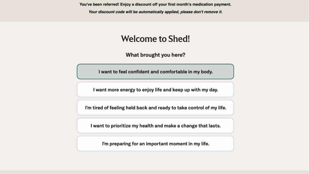 Shed welcome form