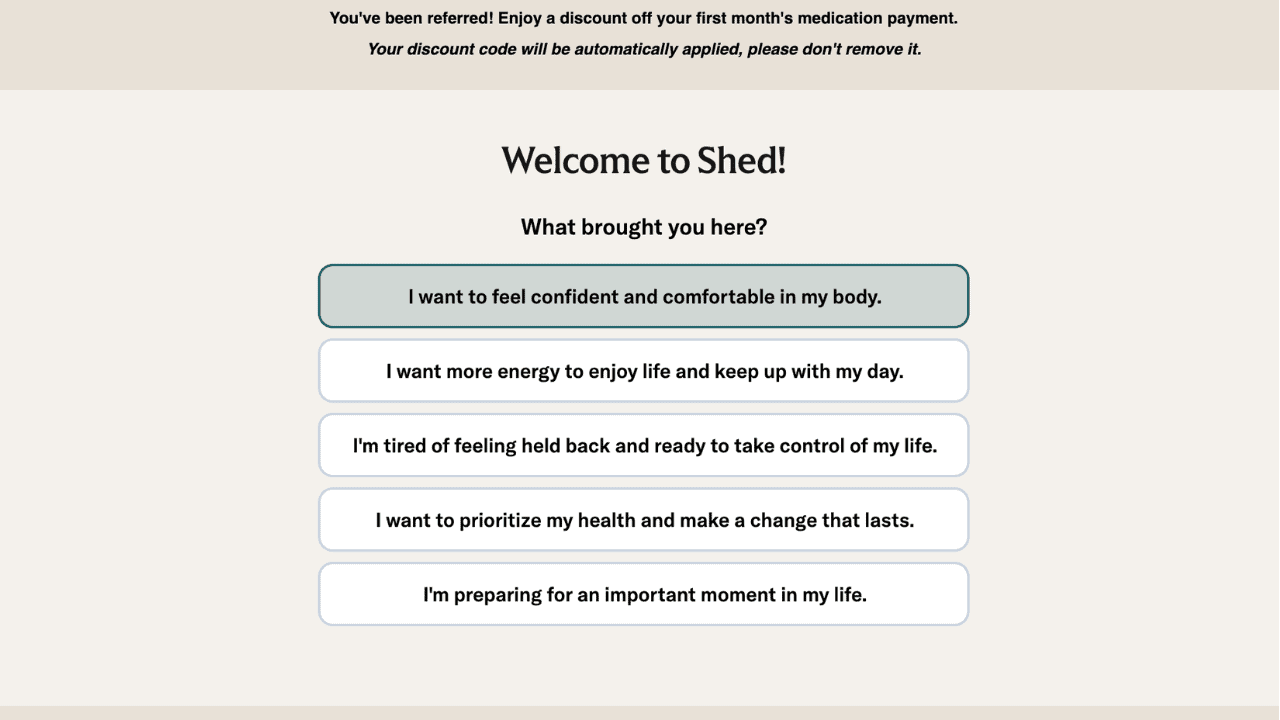 Shed welcome form