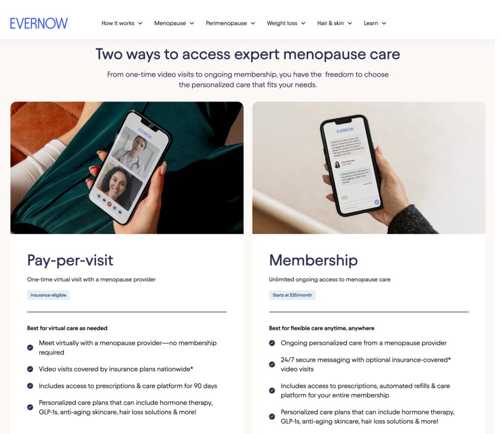 Evernow comparison of pay-per-visit vs Membership