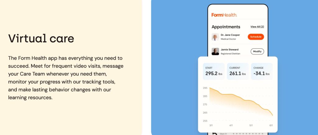 A screenshot of Form Health's mobile app