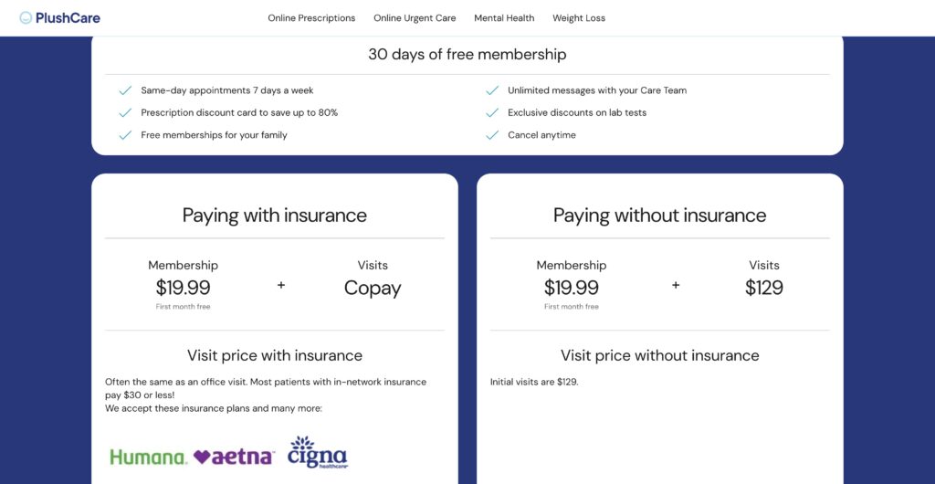 PlushCare summary of what you get