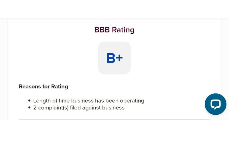 Effecty's BBB profile showing B+ rating and 2 complaints filed.