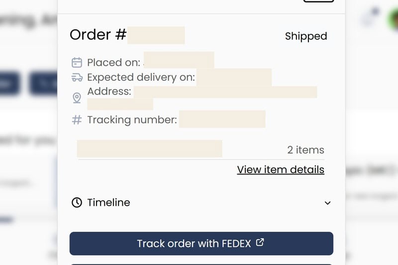 Shipping tracking email.