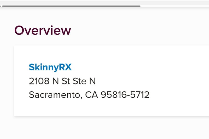 There's no verifiable US business address on SkinnyRx site.