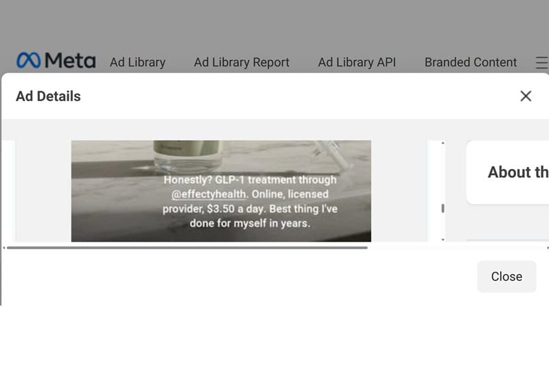 Advertisement claiming GLP-1s are $3.50 a day ($105/month) with no disclosure that this rate applies only to the first month.
