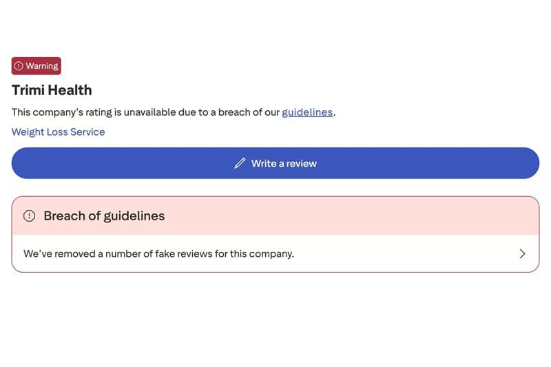Trimi Trustpilot rating.