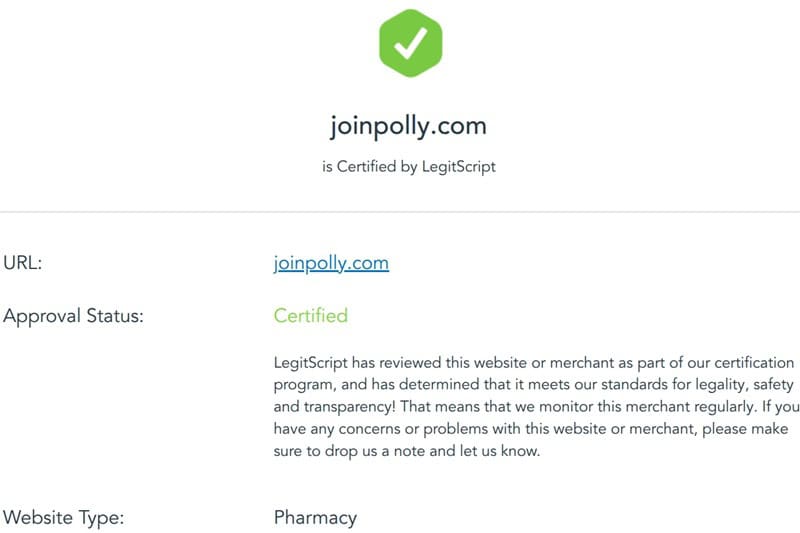 Polly LegitScript certification.