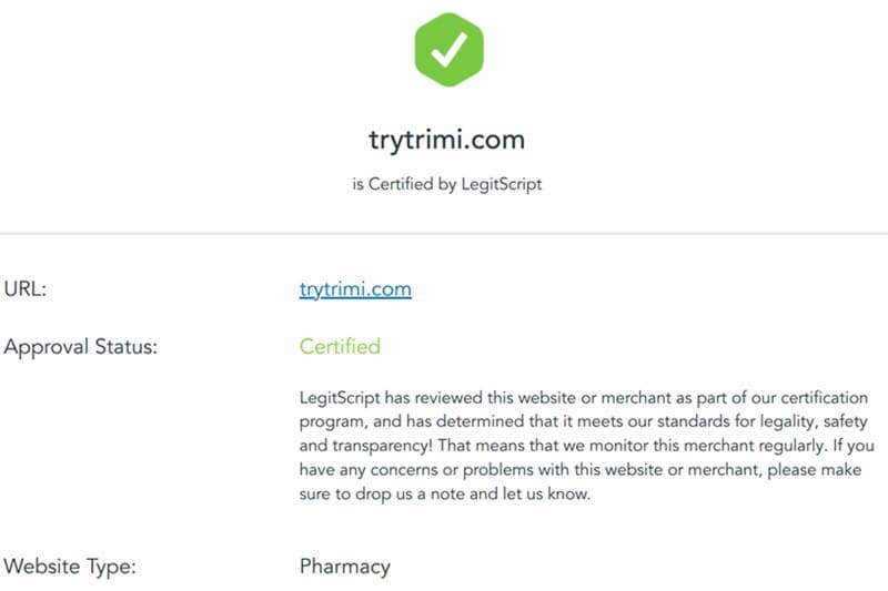 Trimi LegitScript certification.