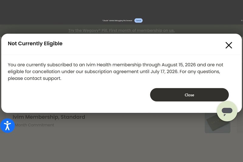 IVIM cancellation button in patient portal.