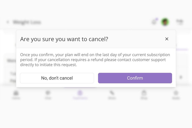 Polly cancellation flow in patient portal.