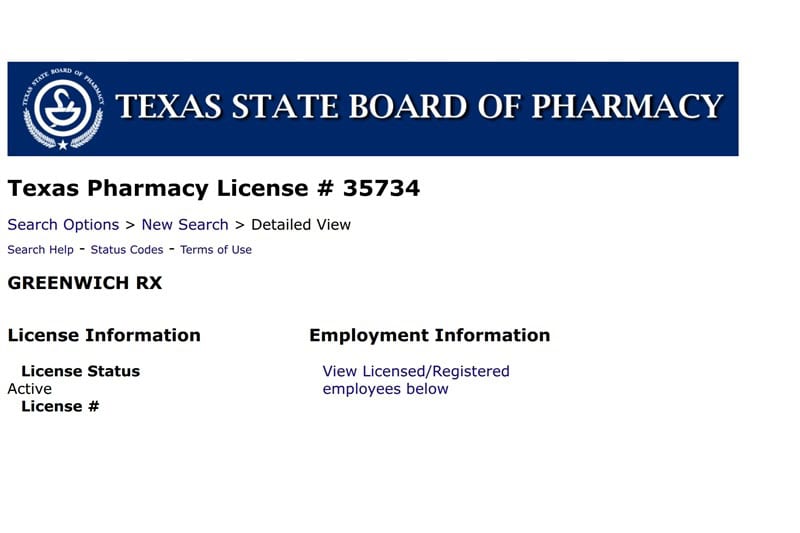 Trimi pharmacy licenses or disciplinary history.