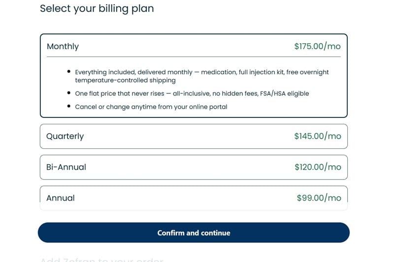 Trimi checkout pricing.