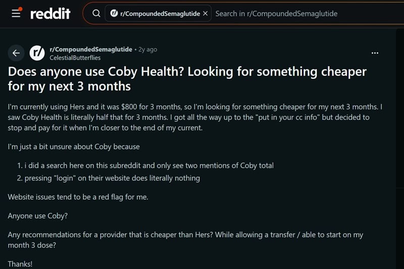 Reddit post on Coby.
