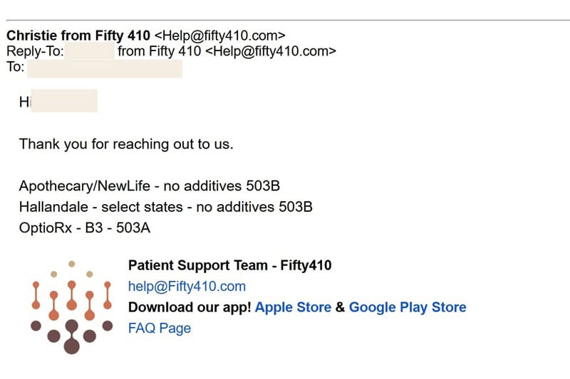 Brisk but human email reply from Fifty 410.